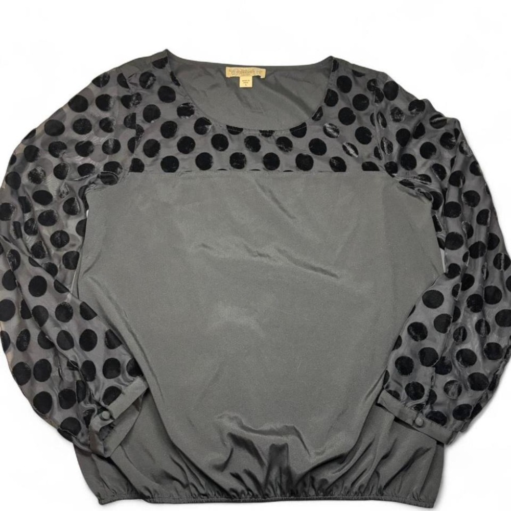 Nine West Vintage Black Velvet Burnout Polka Dot Sheer Top Womens Lg Whimsigoth‎